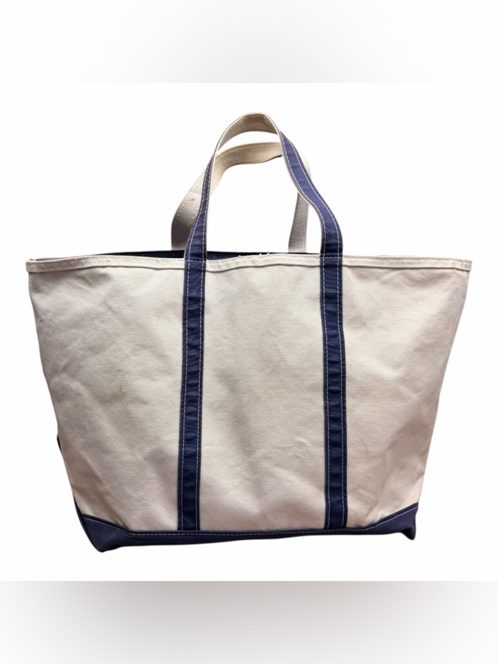 Vintage L.L. Bean XL Boat And Tote Canvas Bag USA Made Blue Handles 90s